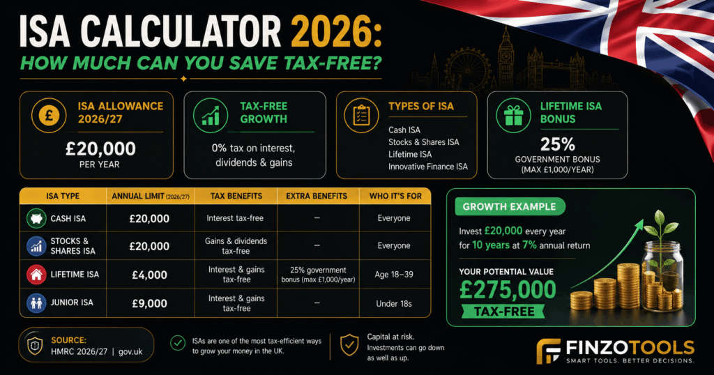 ISA 2026/27 - Tax-free savings allowance types Cash ISA Stocks Shares Lifetime ISA UK