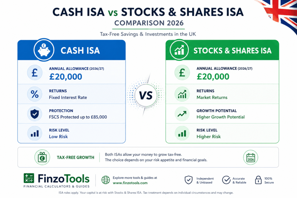 Stocks and Shares ISA vs Cash ISA comparison 2026 — FinzoTools